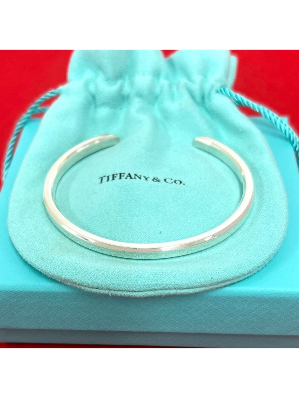 Tiffany & Co Makers Narrow Cuff Bangle 925 Sterling Silver Bracelet